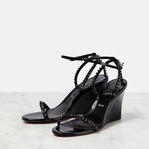 Christian Louboutin So Me 85 Black Leather Wedge Sandals Size 41 EU / 11 US NWOB - Picture 11 of 13